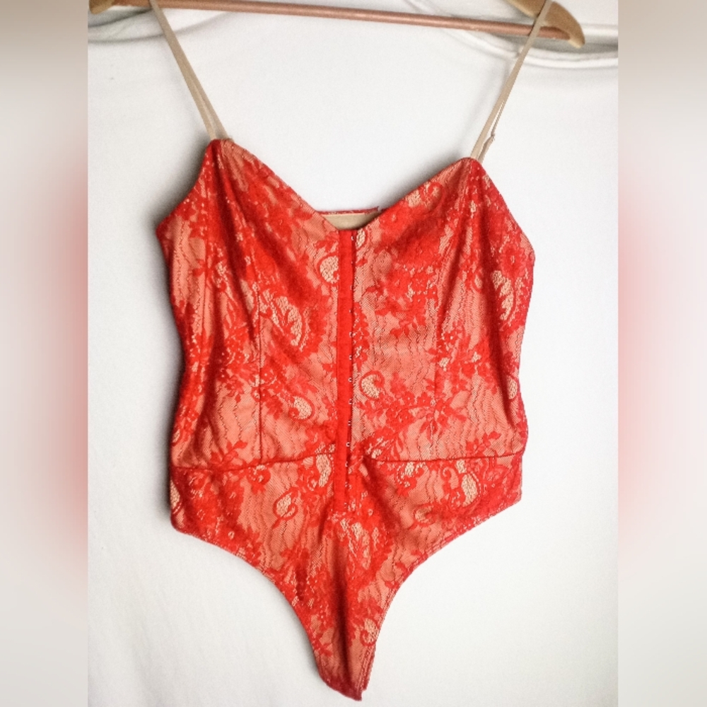 WAYF Red Lace Bodysuit